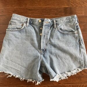 AGOLDE cutoff long denim shorts